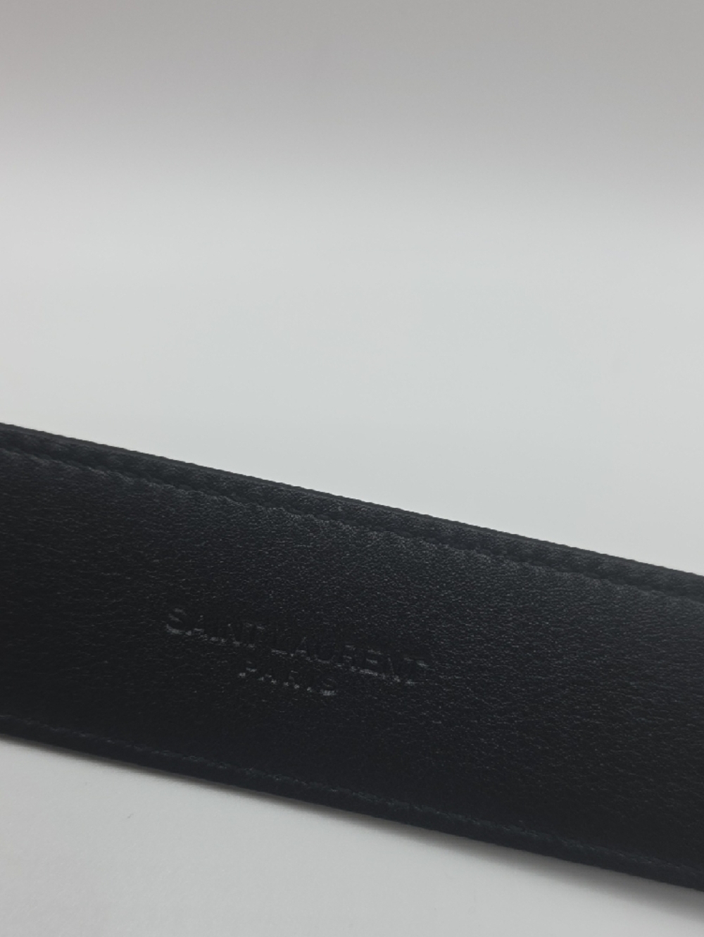 Yves Saint Laurent Black Leather Belt with Gold YSL Accent - Picture 4 of 9